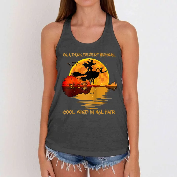 On A Dark Desert Highway Cool Wind In My Hair Witch Design Women's Knotted Racerback Tank