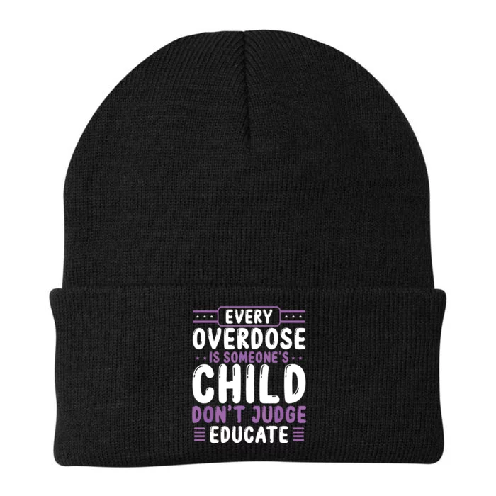 Overdose Awareness Dont Judge Educate Purple Ribbon Knit Cap Winter Beanie