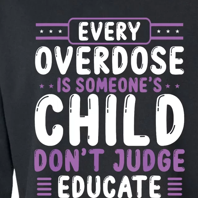 Overdose Awareness Dont Judge Educate Purple Ribbon Cropped Pullover Crew