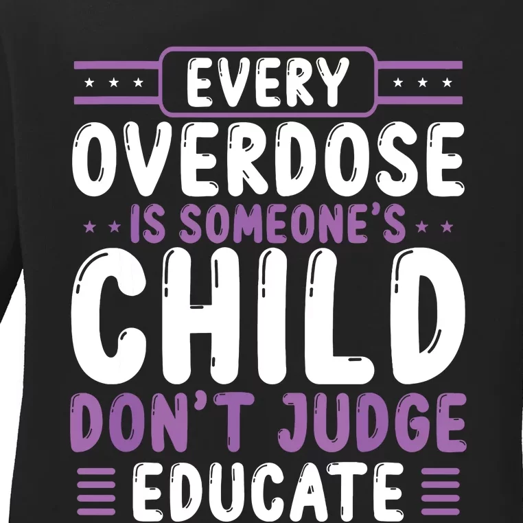 Overdose Awareness Dont Judge Educate Purple Ribbon Ladies Long Sleeve Shirt