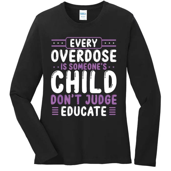 Overdose Awareness Dont Judge Educate Purple Ribbon Ladies Long Sleeve Shirt