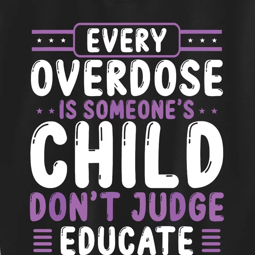 Overdose Awareness Dont Judge Educate Purple Ribbon Kids Sweatshirt