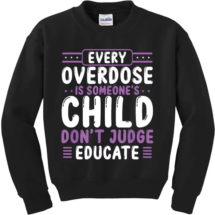 Overdose Awareness Dont Judge Educate Purple Ribbon Kids Sweatshirt