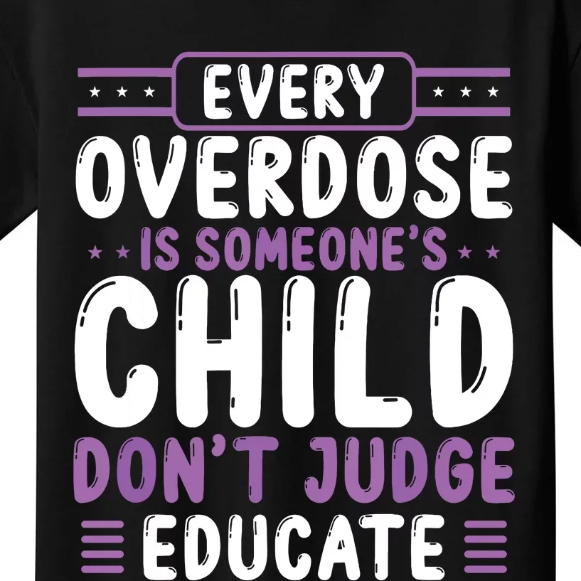 Overdose Awareness Dont Judge Educate Purple Ribbon Kids T-Shirt