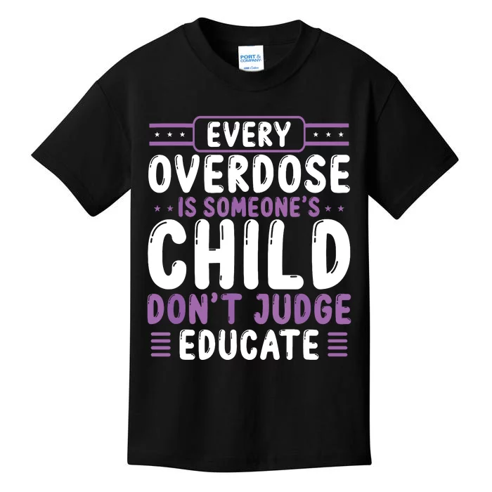 Overdose Awareness Dont Judge Educate Purple Ribbon Kids T-Shirt