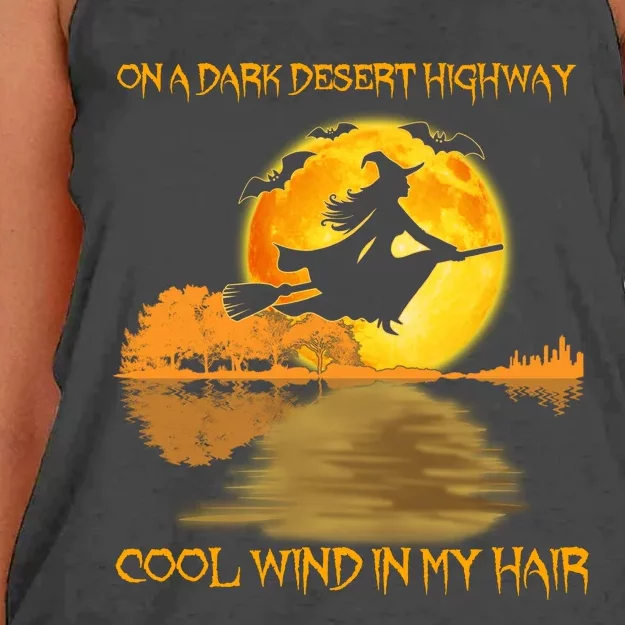 On A Dark Desert Highway Cool Wind In My Hair Witch Halloween Women's Knotted Racerback Tank