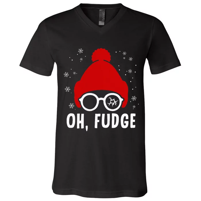 Oh A Fudge Funny Christmas Saying Vintage Xmas Santa Hat V-Neck T-Shirt