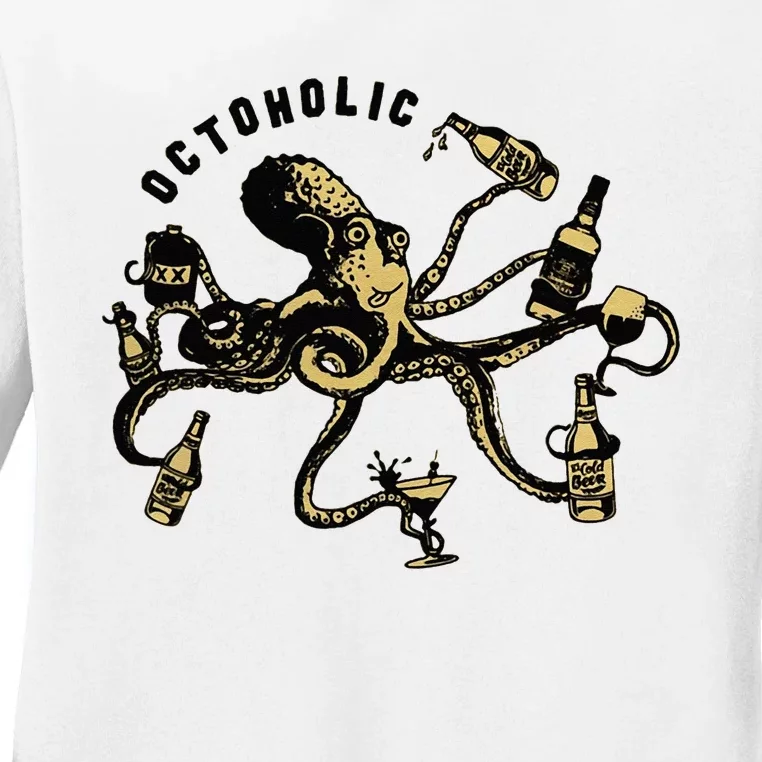 Octoholic Alcoholic Funny Beer And Octopus Ladies Long Sleeve Shirt