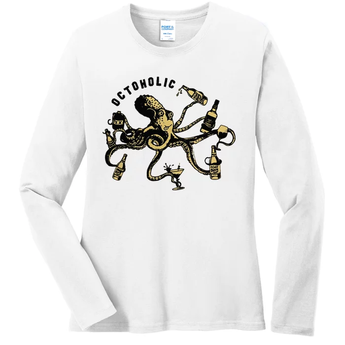 Octoholic Alcoholic Funny Beer And Octopus Ladies Long Sleeve Shirt