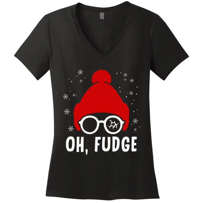 Oh a Fudge Funny Christmas Saying Vintage Xmas Santa Hat Women's V-Neck T-Shirt