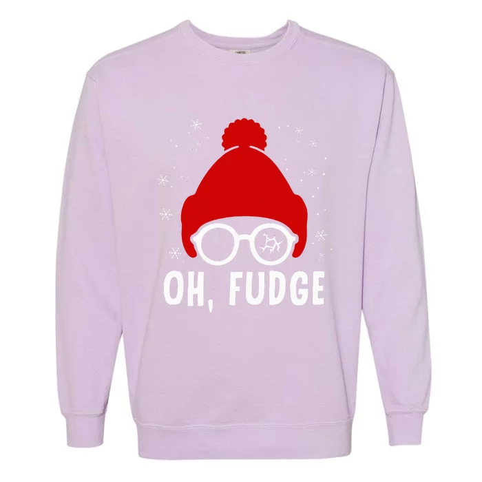 Oh a Fudge Funny Christmas Saying Vintage Xmas Santa Hat Garment-Dyed Sweatshirt