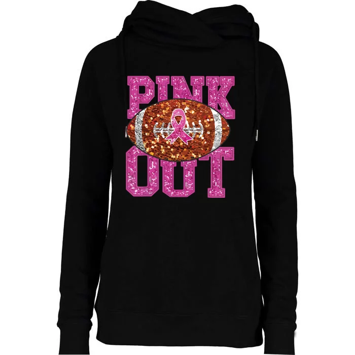 Out American Football Game Day Breast Cancer Awareness Womens Funnel Neck Pullover Hood