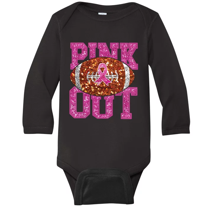 Out American Football Game Day Breast Cancer Awareness Baby Long Sleeve Bodysuit