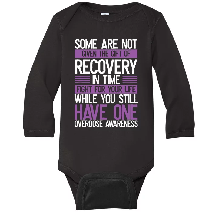 Overdose Awareness Fighter Purple Ribbon Drug Abuse Baby Long Sleeve Bodysuit