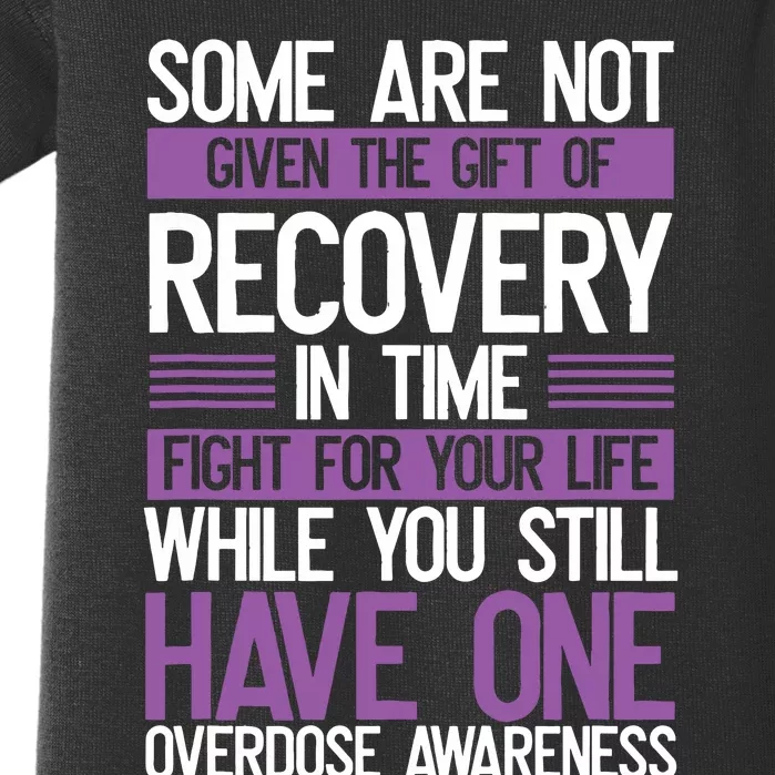 Overdose Awareness Fighter Purple Ribbon Drug Abuse Baby Bodysuit