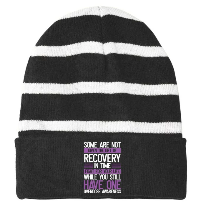 Overdose Awareness Fighter Purple Ribbon Drug Abuse Striped Beanie with Solid Band