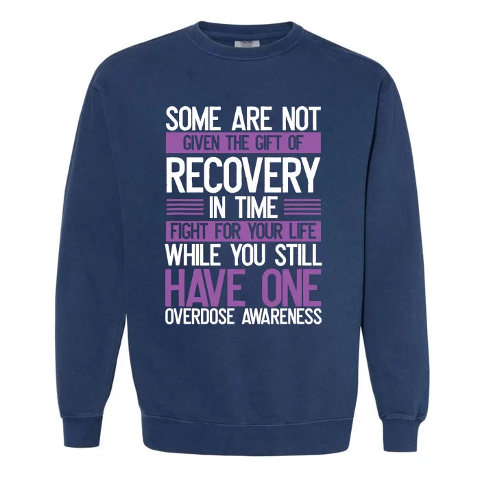 Overdose Awareness Fighter Purple Ribbon Drug Abuse Garment-Dyed Sweatshirt