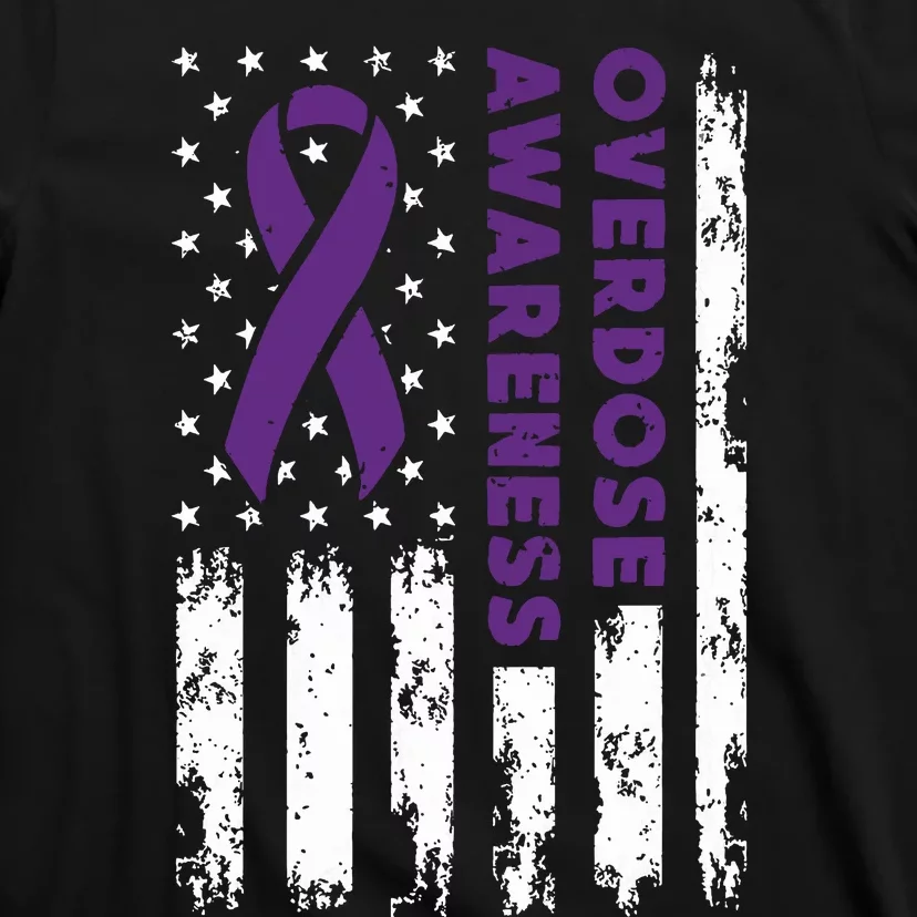 Overdose Awareness Flag Purple Ribbon Addiction Recovery T-Shirt