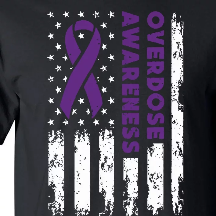 Overdose Awareness Flag Purple Ribbon Addiction Recovery Tall T-Shirt