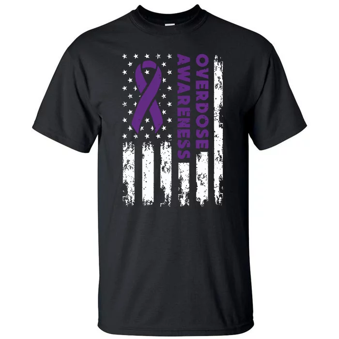 Overdose Awareness Flag Purple Ribbon Addiction Recovery Tall T-Shirt