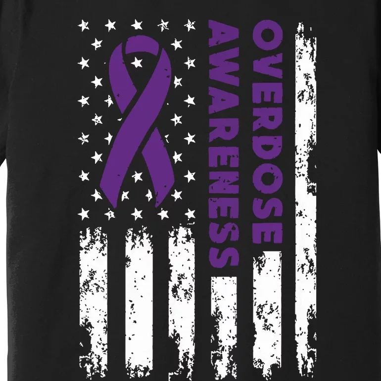 Overdose Awareness Flag Purple Ribbon Addiction Recovery Premium T-Shirt