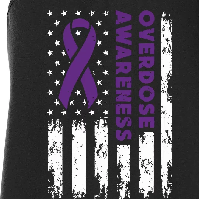 Overdose Awareness Flag Purple Ribbon Addiction Recovery Women's Racerback Tank