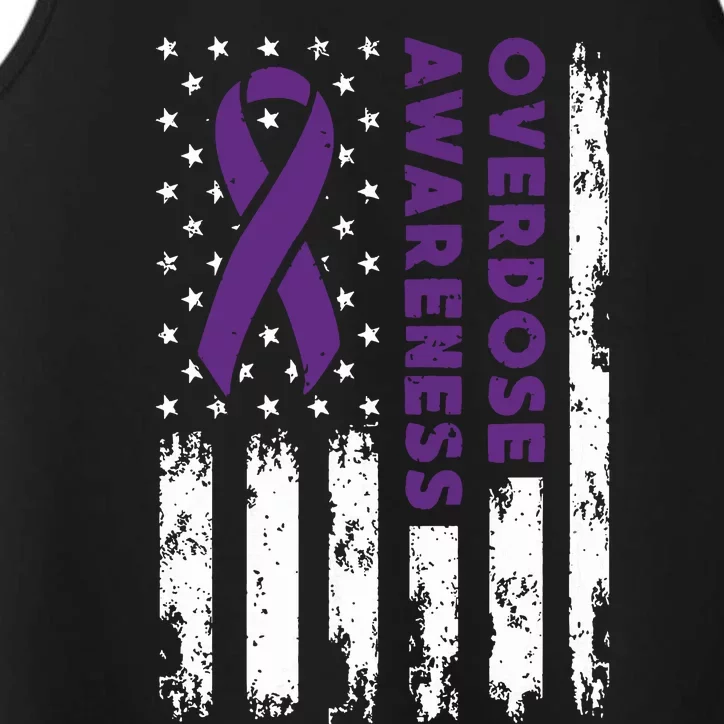 Overdose Awareness Flag Purple Ribbon Addiction Recovery Performance Tank