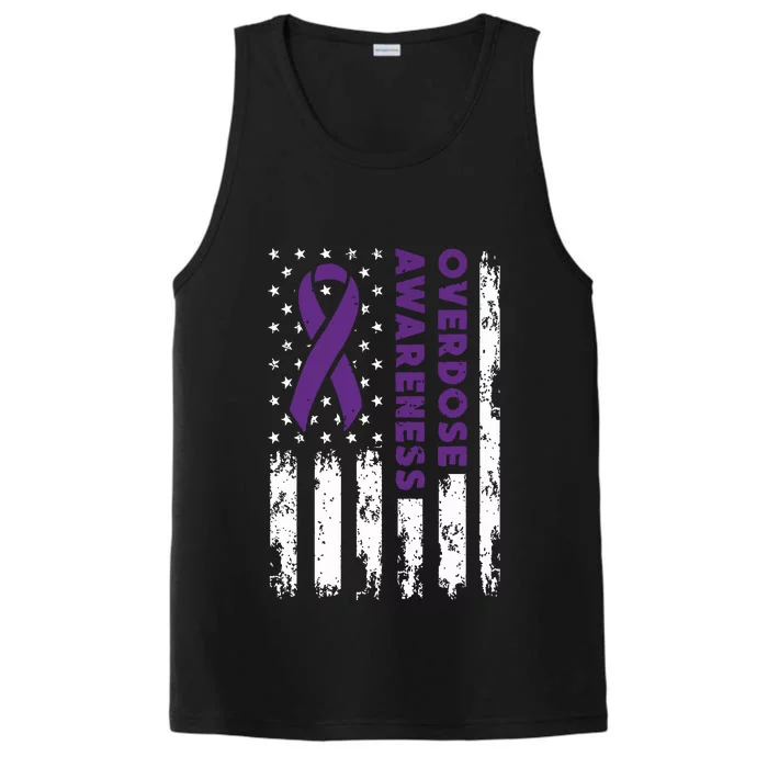 Overdose Awareness Flag Purple Ribbon Addiction Recovery Performance Tank