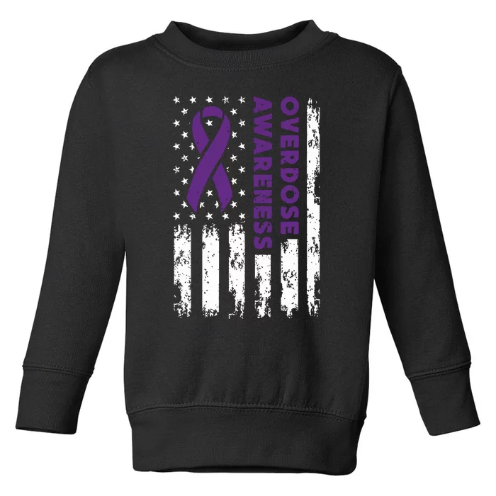 Overdose Awareness Flag Purple Ribbon Addiction Recovery Toddler Sweatshirt