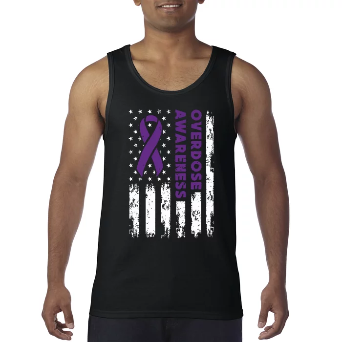 Overdose Awareness Flag Purple Ribbon Addiction Recovery Tank Top