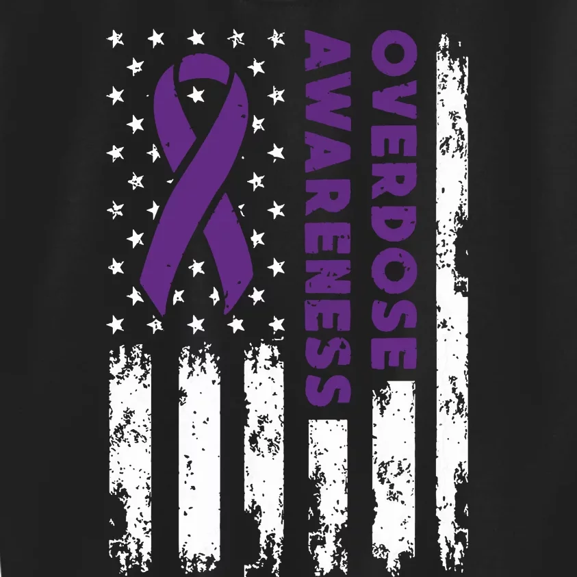 Overdose Awareness Flag Purple Ribbon Addiction Recovery Kids Sweatshirt