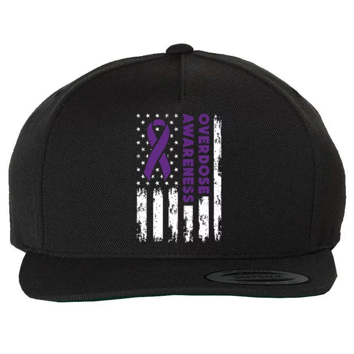 Overdose Awareness Flag Purple Ribbon Addiction Recovery Wool Snapback Cap