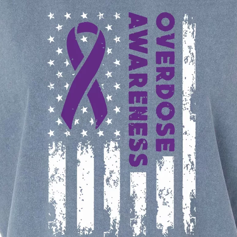 Overdose Awareness Flag Purple Ribbon Addiction Recovery Garment-Dyed Women's Muscle Tee