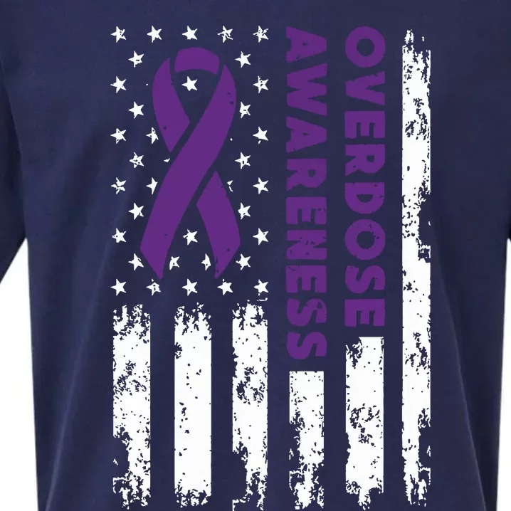 Overdose Awareness Flag Purple Ribbon Addiction Recovery Sueded Cloud Jersey T-Shirt