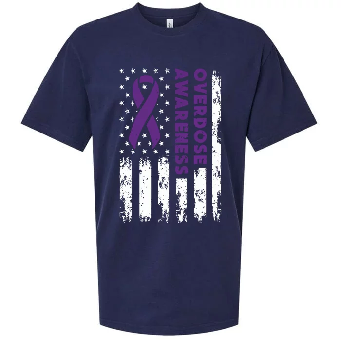 Overdose Awareness Flag Purple Ribbon Addiction Recovery Sueded Cloud Jersey T-Shirt