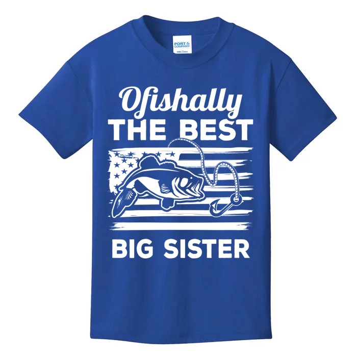 Ofishally American Flag Older Sister Fishing Big Sis Cute Gift Kids T-Shirt