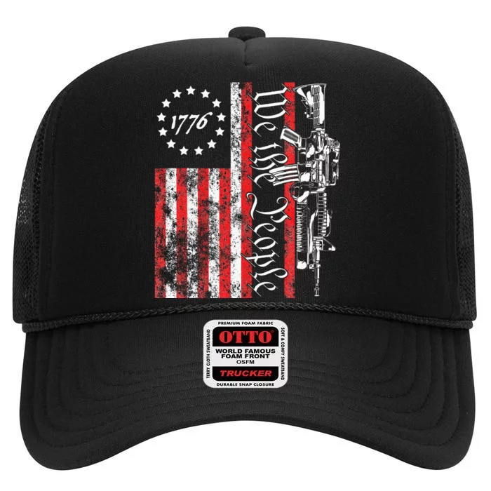 Old American Flag Patriotic 1776 We The People Usa High Crown Mesh Trucker Hat