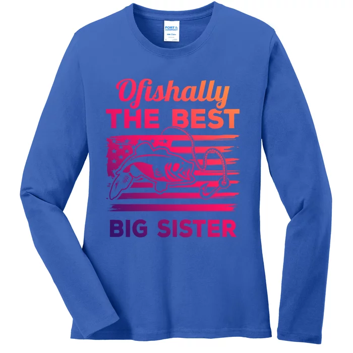 Ofishally American Flag Older Sister Fishing Big Sis Cute Gift Ladies Long Sleeve Shirt