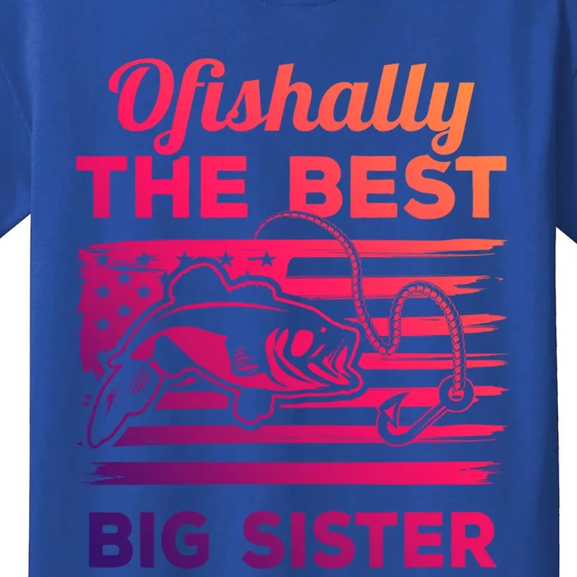 Ofishally American Flag Older Sister Fishing Big Sis Cute Gift Kids T-Shirt