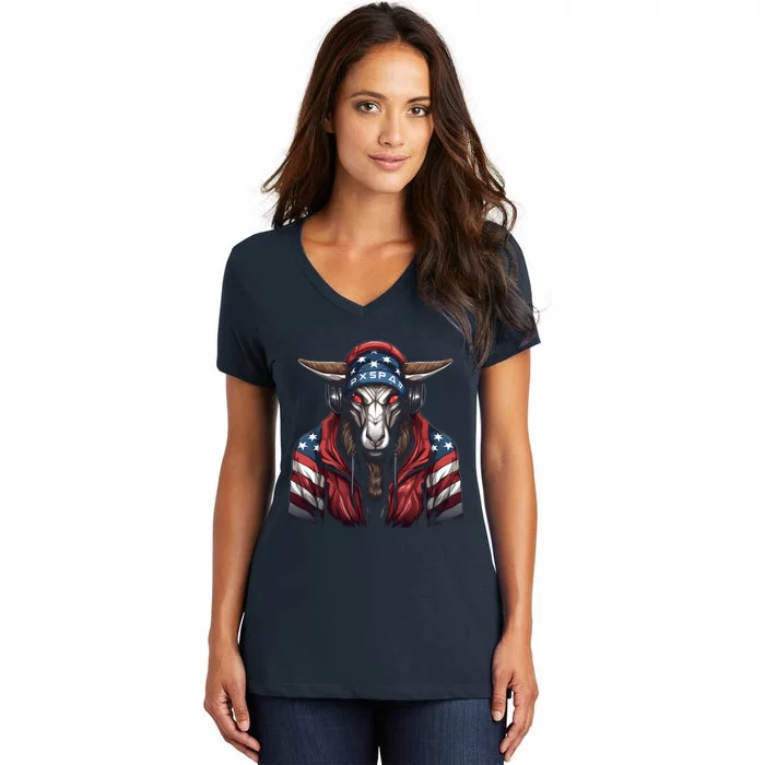 Oryx American Flag USA Tee 4th July Gifts Graphic Tees Women's V-Neck T-Shirt