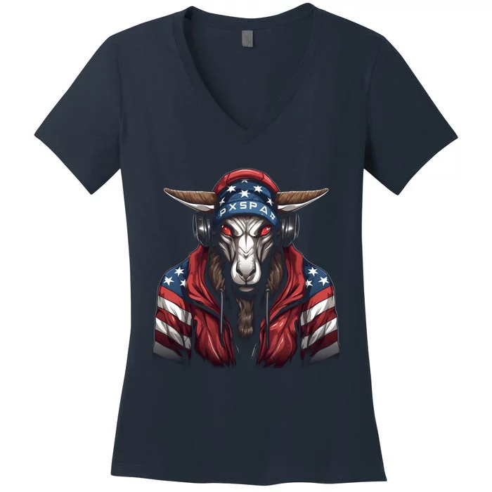 Oryx American Flag USA Tee 4th July Gifts Graphic Tees Women's V-Neck T-Shirt