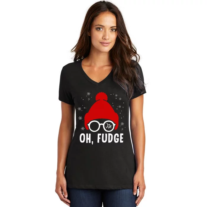 Oh A Fudge Funny Christmas Saying Vintage Xmas Santa Hat Women's V-Neck T-Shirt