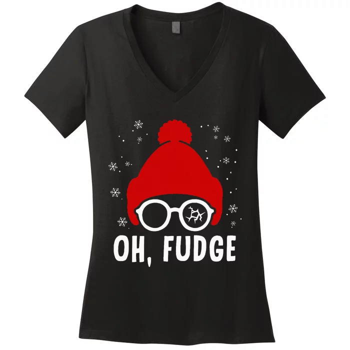 Oh A Fudge Funny Christmas Saying Vintage Xmas Santa Hat Women's V-Neck T-Shirt