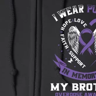 Overdose Awarenessc In Memory Of Brother Purple Ribbon Full Zip Hoodie