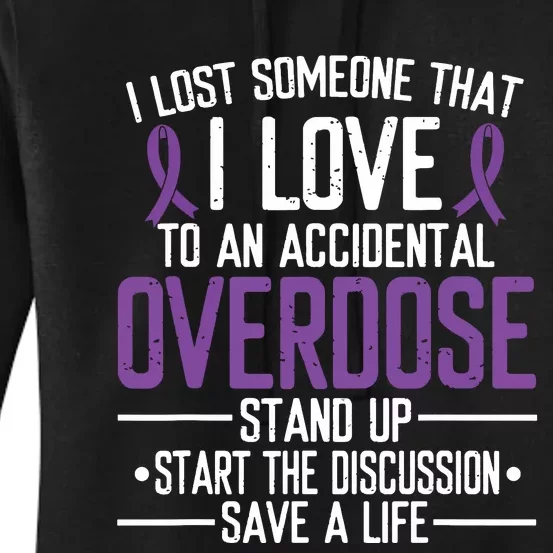 Overdose Awareness Lost Someone I Love Purple Ribbon Women's Pullover Hoodie