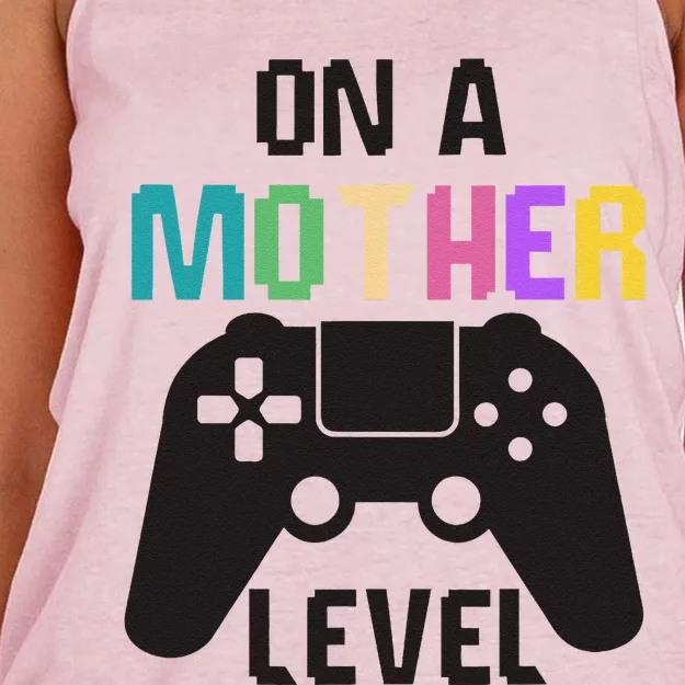 On A Mother Level Fun Mothers Day Games Controller Gamer Mom Women's Knotted Racerback Tank