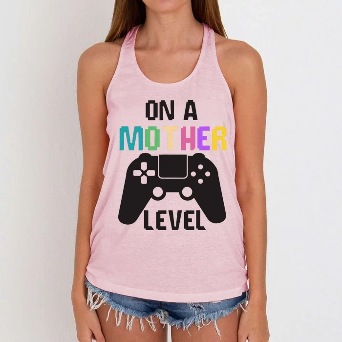 On A Mother Level Fun Mothers Day Games Controller Gamer Mom Women's Knotted Racerback Tank