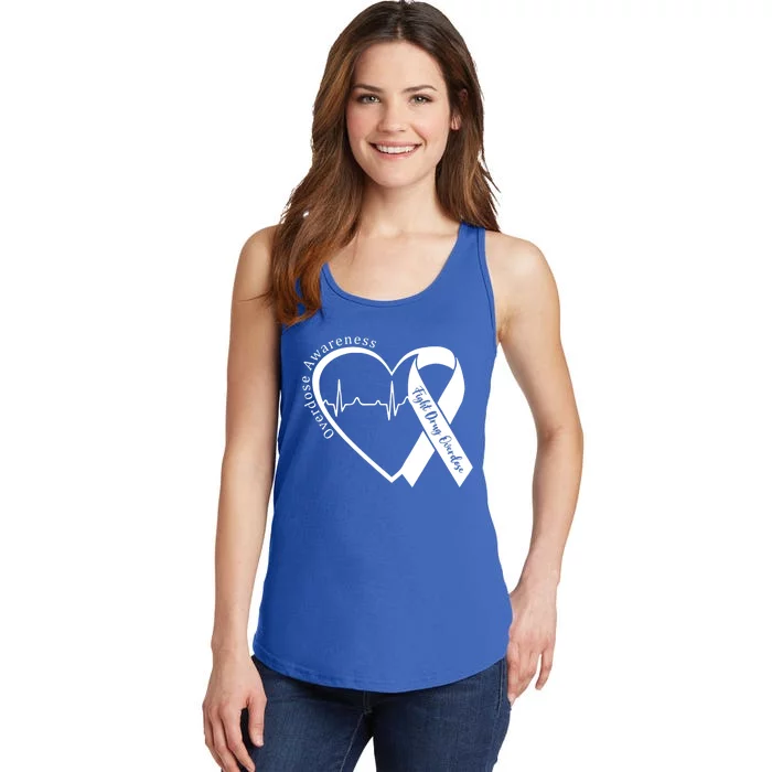 Overdose Awareness Month Heart Purple Ribbon Support Ladies Essential Tank