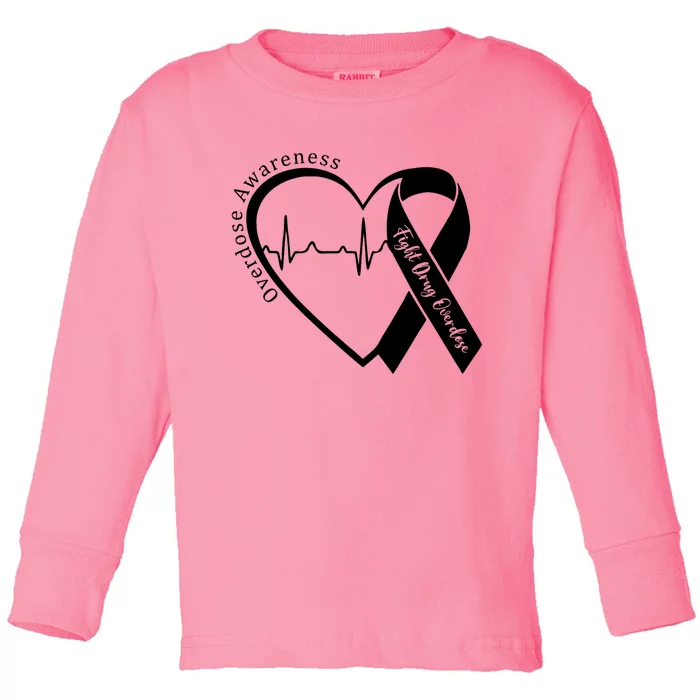 Overdose Awareness Month Heart Purple Ribbon Support Toddler Long Sleeve Shirt