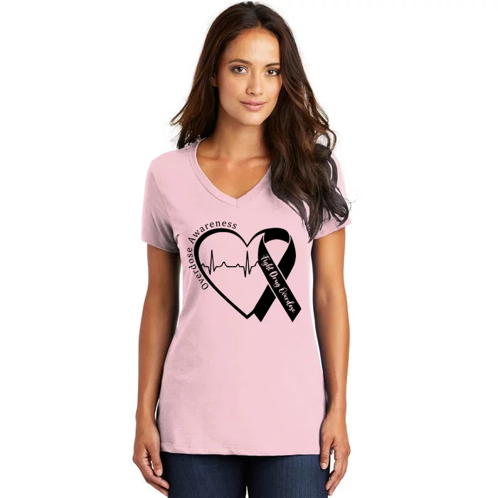 Overdose Awareness Month Heart Purple Ribbon Support Women's V-Neck T-Shirt